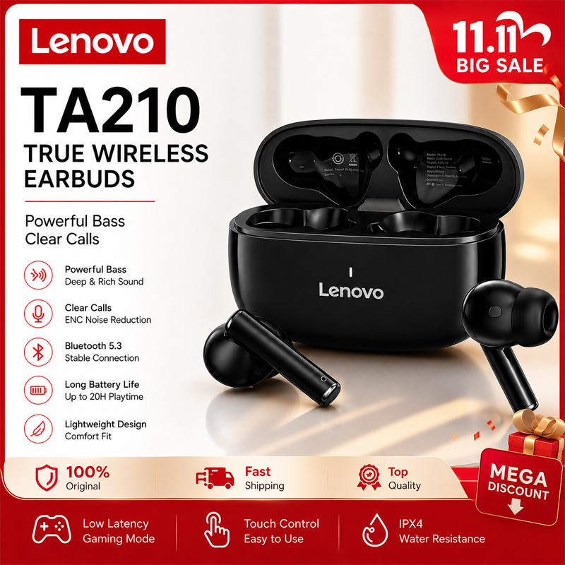 Anc Wireless Over Ear Headphones - Lenovo TA210 Bluetooth-Wireless-Kopfhörer mit eingebautem Mikrofon,