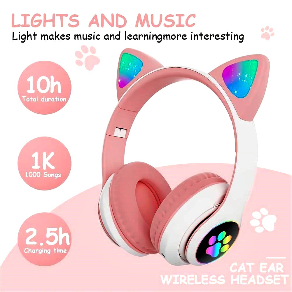 Anc Wireless Over Ear Headphones - STN-28 Kopfhörer Bluetooth 5.0 Niedliche Katzenohr-Leuchten