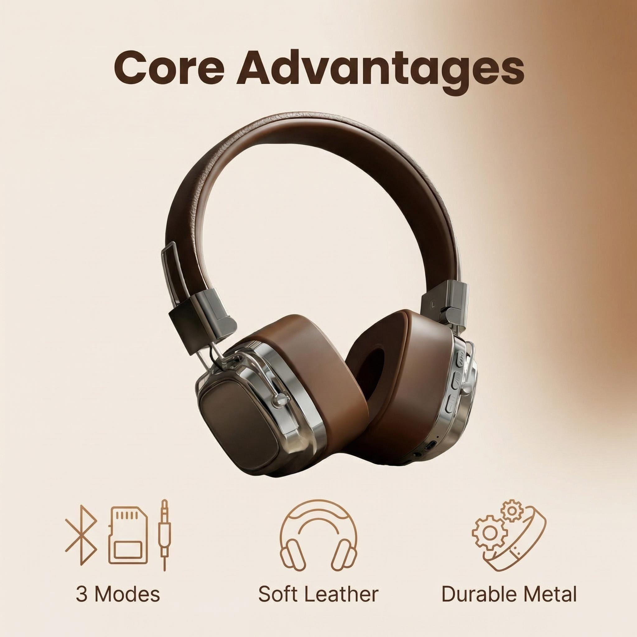 Anc Wireless Over Ear Headphones - Retro-Leder-Over-Ear-Kopfhörer, kabellos, Bluetooth 5.3, faltbar, mit