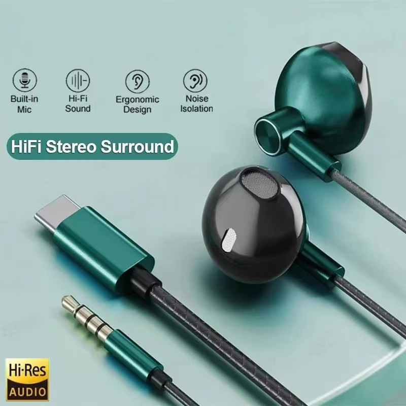 Type C Wired Earphones With Mic - Typ C 3,5mm HIFI Stereo Verdrahtete