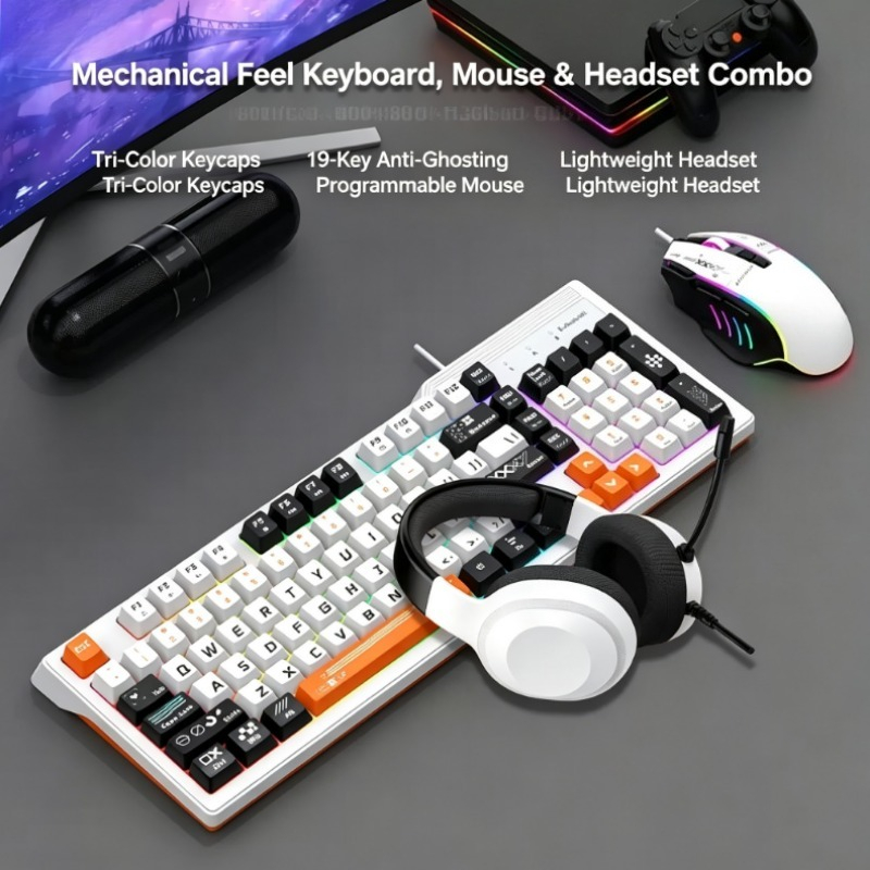 Laptops - K8pro 3-in-1 Gaming-Kombi-Set: Kabelgebundene Tastatur, Maus