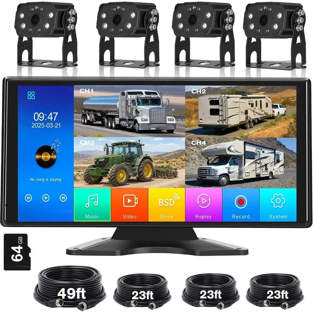 Cameras - LKW- und Wohnmobil-Rückfahrkamerasystem, 10,36'' Touchscreen-Monitor mit