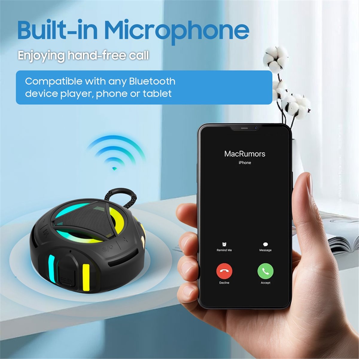 Portable Bluetooth Speaker Waterproof Ipx7 - Mini Bluetooth Dusch-Lautsprecher mit Beleuchtung, IPX7