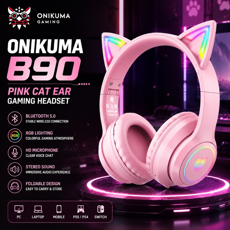 Onikuma B90 Pink Cat Ear Gamin – Gaming Headset With Mic Rgb Bewertung und Preis